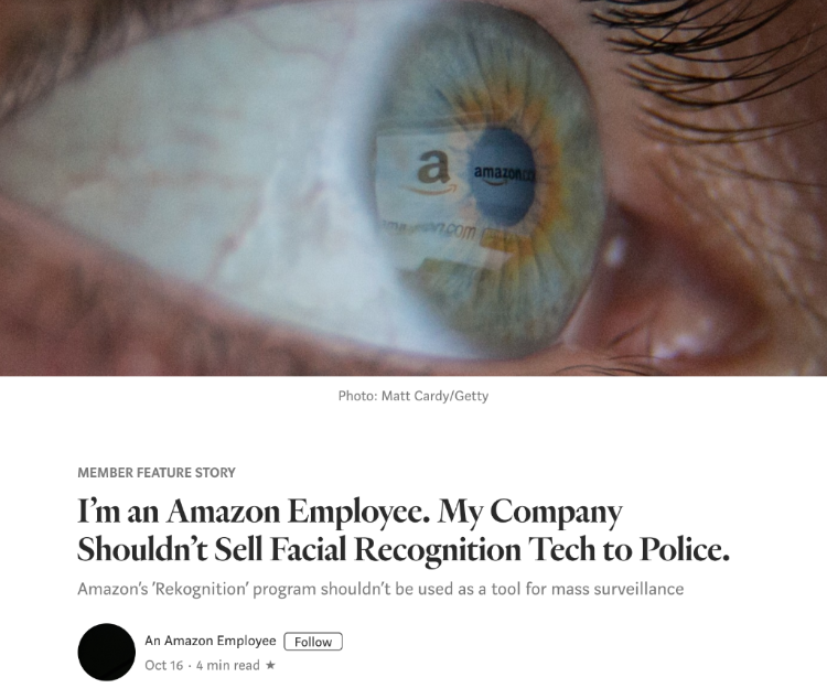 An Amazon employee argues that Amazon shouldn't sell facial recognition tech to police