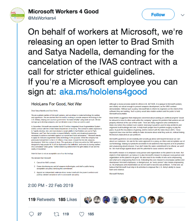 A tweet from Microsoft Workers For Good