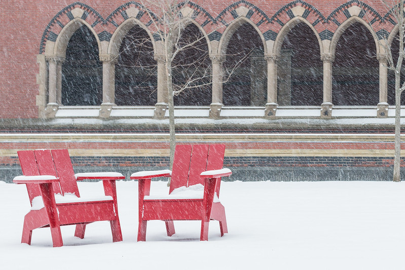 Photo of two empty chairs in the snow